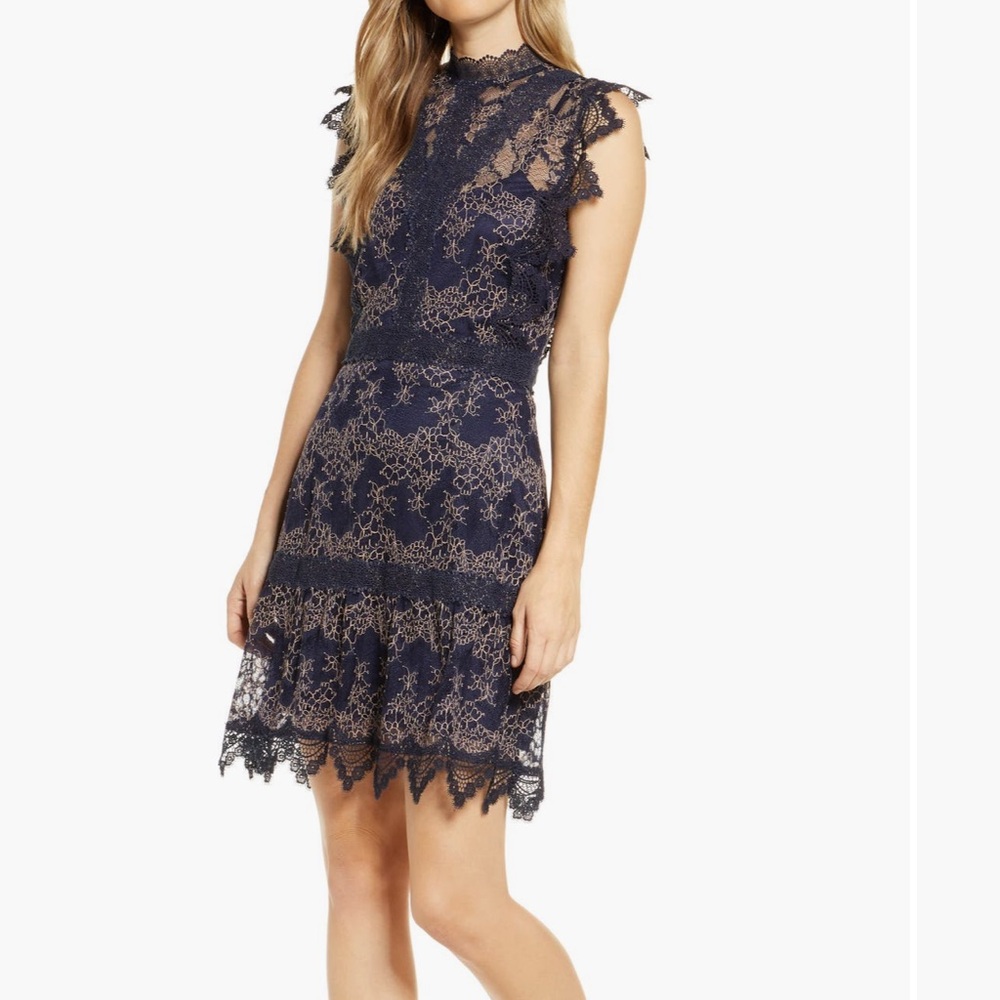 Adelyn Rae Navy Lace Mini Dress